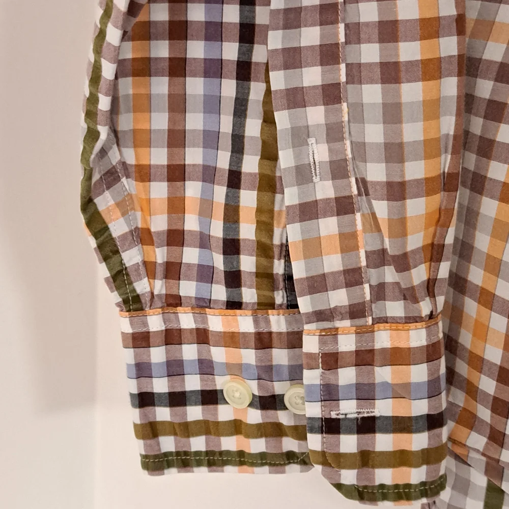 Banana Republic Plaid Shirt Green, Orange, & Brown Long Sleeve Men's 16-16 1/2